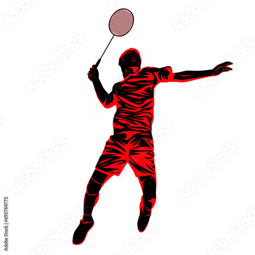 Silhouette of badminton player on white background. Vector eps 10