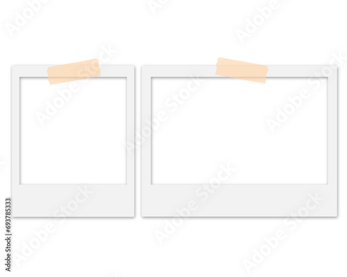 Isolated White Polaroid Frames with Tape on Transparent Background