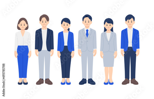 働くビジネスパーソン男女の全身セット【人物ベクターイラスト素材】