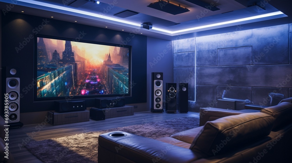 Fototapeta premium Install a custom media wall with built-in speakers providing an immersive entertainment experience