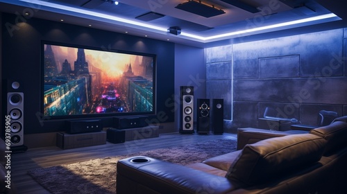 Install a custom media wall with built-in speakers providing an immersive entertainment experience photo