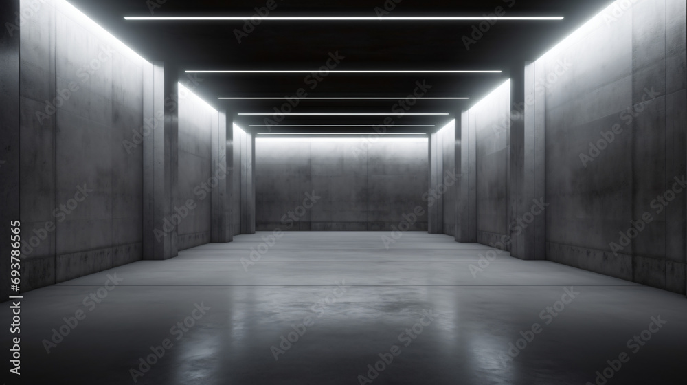 Elegant Big Hall Concrete Glossy Underground Showroom