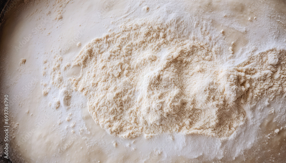 Top view of the dough preparation and fermentation process, natural and organic, artisan bakery