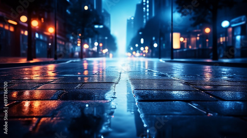 Captivating Street Reflections on Wet Asphalt with Beautiful Sparkler Burning - Experienced Microstock Contributor's Closeup Shot for Maximum Sales on Leading Platforms. photo