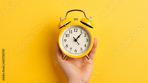 Male hand holding alarm clock photo