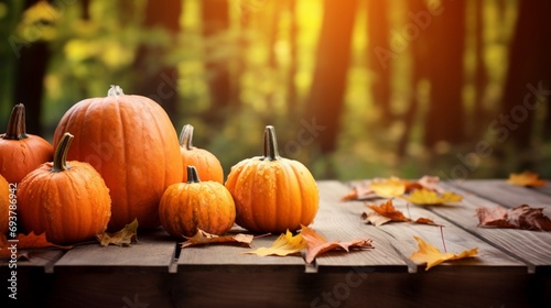 Festive Halloween Pumpkin on Wooden Background