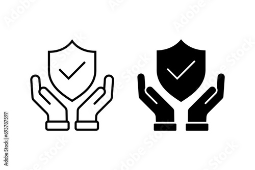 Insurance icon vector set. Hand holding shield symbol