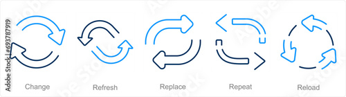 A set of 5 arrows icons as change, refresh, replace photo