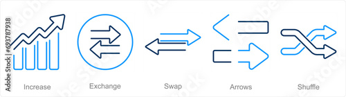 A set of 5 arrows icons as increase, exchange, swap