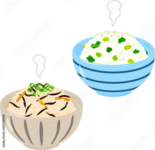 ひじきの混ぜご飯と大根の葉の混ぜご飯