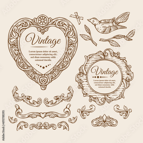 Vintage frame design element set illustration