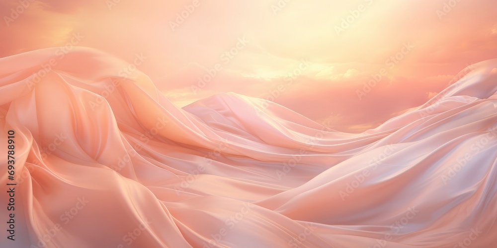 A texture inspired by the soft sjy at sunset, withc soft clouds, with interactive artificial light, with soft textures like cloth, with pink and yellow color,