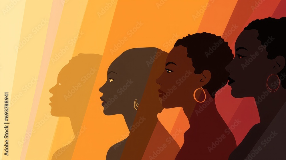 A vector art depicting a gradient different shades of Melanin with black women