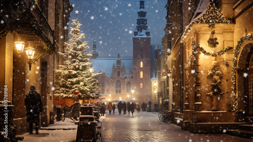 Old town of Krakow on a cold winter