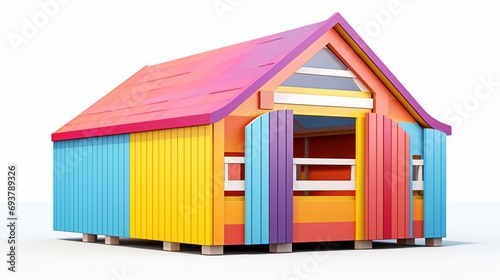 an isolated colorful stable against a clean white background, highlighting its unique color palette and architectural significance.