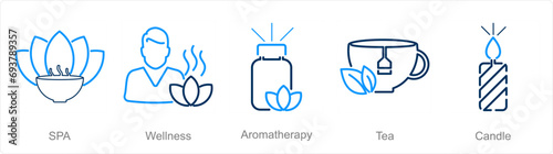 A set of 5 Beauty and Spa icons as spa, wellness, aromatherapy