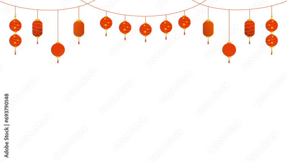 Chinese New Year PNG. Vector Chinese lantern on transparent background. Chinese New Year red light festival. - obrazy, fototapety, plakaty 