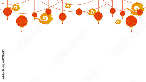 Chinese New Year PNG. Vector Chinese lantern on transparent background. Chinese New Year red light festival.