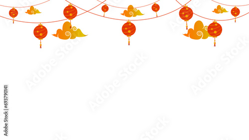 Chinese New Year PNG. Vector Chinese lantern on transparent background. Chinese New Year red light festival.