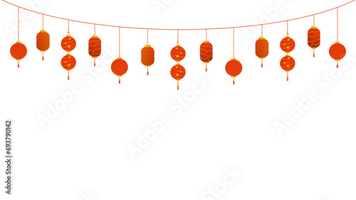 Chinese New Year PNG. Vector Chinese lantern on transparent background. Chinese New Year red light festival. photo