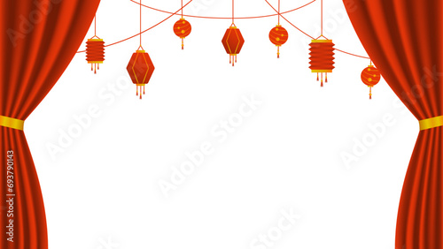 Chinese New Year PNG. Vector Chinese lantern on transparent background. Chinese New Year red light festival.