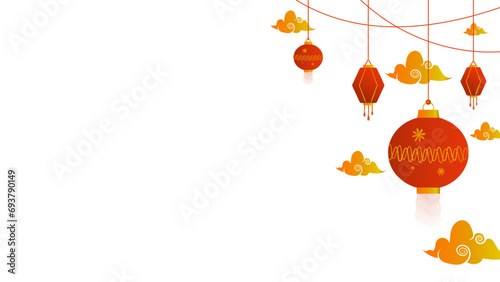 Chinese New Year PNG. Vector Chinese lantern on transparent background. Chinese New Year red light festival.