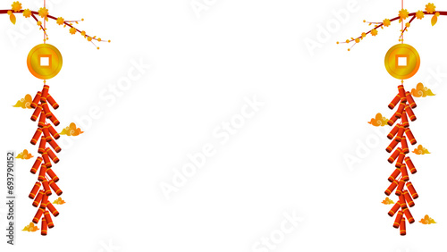 Chinese New Year PNG. Vector Chinese lantern on transparent background. Chinese New Year red light festival.