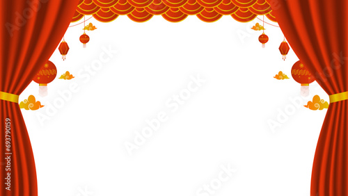 Chinese New Year PNG. Vector Chinese lantern on transparent background. Chinese New Year red light festival.