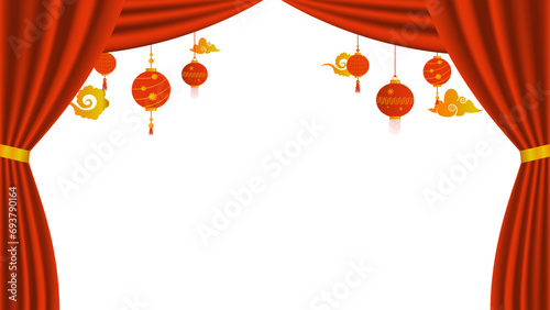 Chinese New Year PNG. Vector Chinese lantern on transparent background. Chinese New Year red light festival.