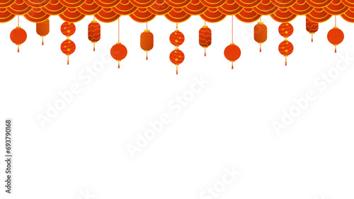 Chinese New Year PNG. Vector Chinese lantern on transparent background. Chinese New Year red light festival.