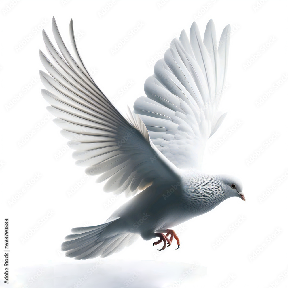 Obraz premium Dove of peace flying with a green twig after flood on a white background