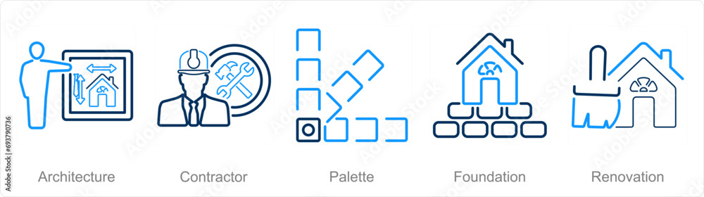 A set of 5 Build icons as architecture, contractor, palette A set of 5 Build icons as architecture, contractor, palette