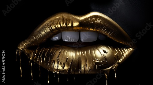 bold glamour: elegant gold lips against a stylish black background - chic wallpaper concept © Ashi