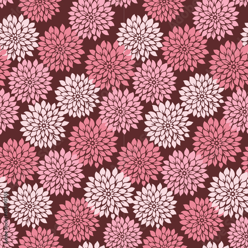 Seamless Pattern With Pink Flowers On Brown Background