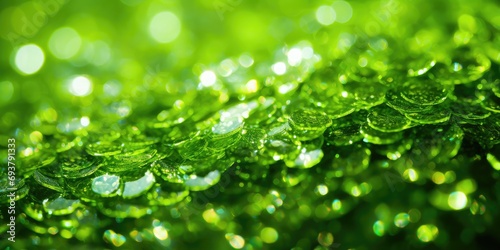 Macro zoomed image of bright green glitter 