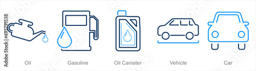 A set of 5 Car icons as oil, gasoline, oil canister