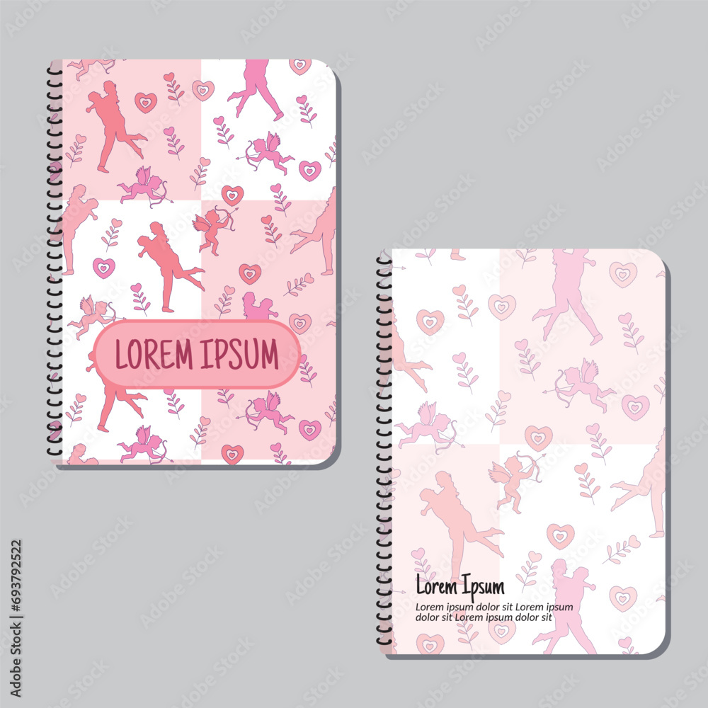 Cover page templates. Valentine's day pattern layouts. Applicable for notebooks and journals, planners, brochures, books, catalogs etc. Repeat patterns and masks used, able to resize. Cover page templates. Valentine's day pattern layouts. Applicable for notebooks and journals, planners, brochures, books, catalogs etc. Repeat patterns and masks used, able to resize.