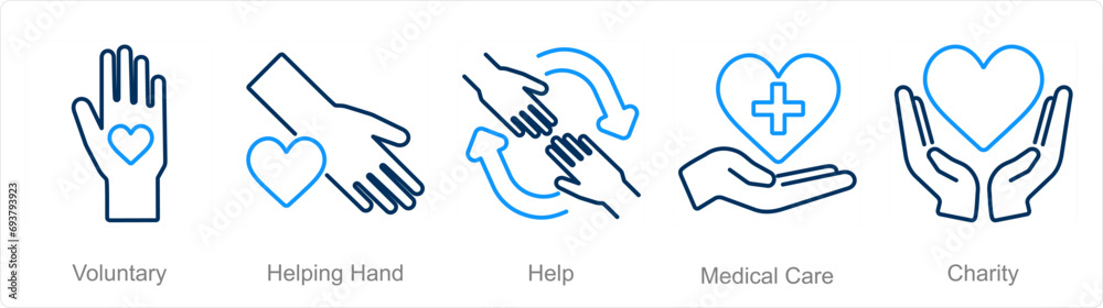 A set of 5 Charity and donation icons as voluntary, helping hand, help