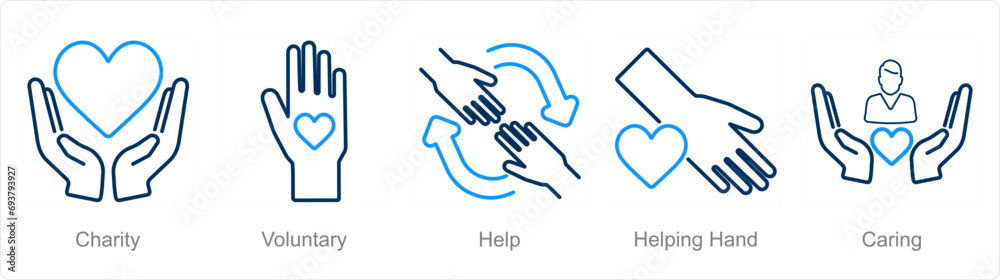 A set of 5 Charity and donation icons as charity, voluntary, help A set of 5 Charity and donation icons as charity, voluntary, help