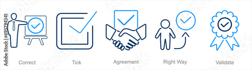 A set of 5 Checkmark icons as correct, tick, agreement