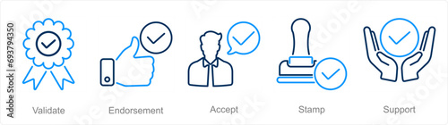 A set of 5 Checkmark icons as validate, endorsement, accept
