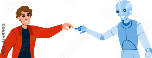 future human computer interaction vector. innovation hand, ai machine, science robot future human computer interaction character. people flat cartoon illustration