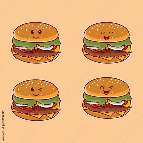 vector kawaii hamburger icon