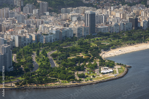 Beautiful view from Sugar Loaf Mountain to ocean, Flamengo Beach © Cavan