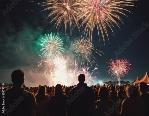 Crowd watching fireworks, a lot of people watch New Year Celebra © Cavan