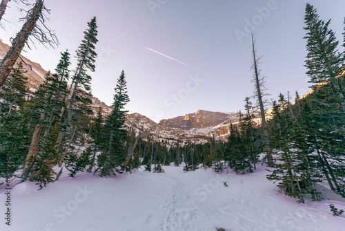 Snow-covered winter landscape in Colorado photo