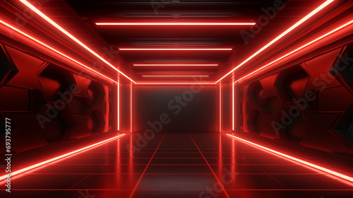 Futuristic Sci Fi Glowing Red Neon Laser Rectangle