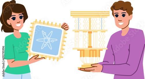 technology quantum computing research vector. digital data, future futuristic, science cyber technology quantum computing research character. people flat cartoon illustration