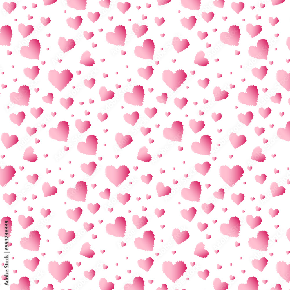 Festive background with pink hearts on a white background for Valentine's Day for wallpaper and packaging.