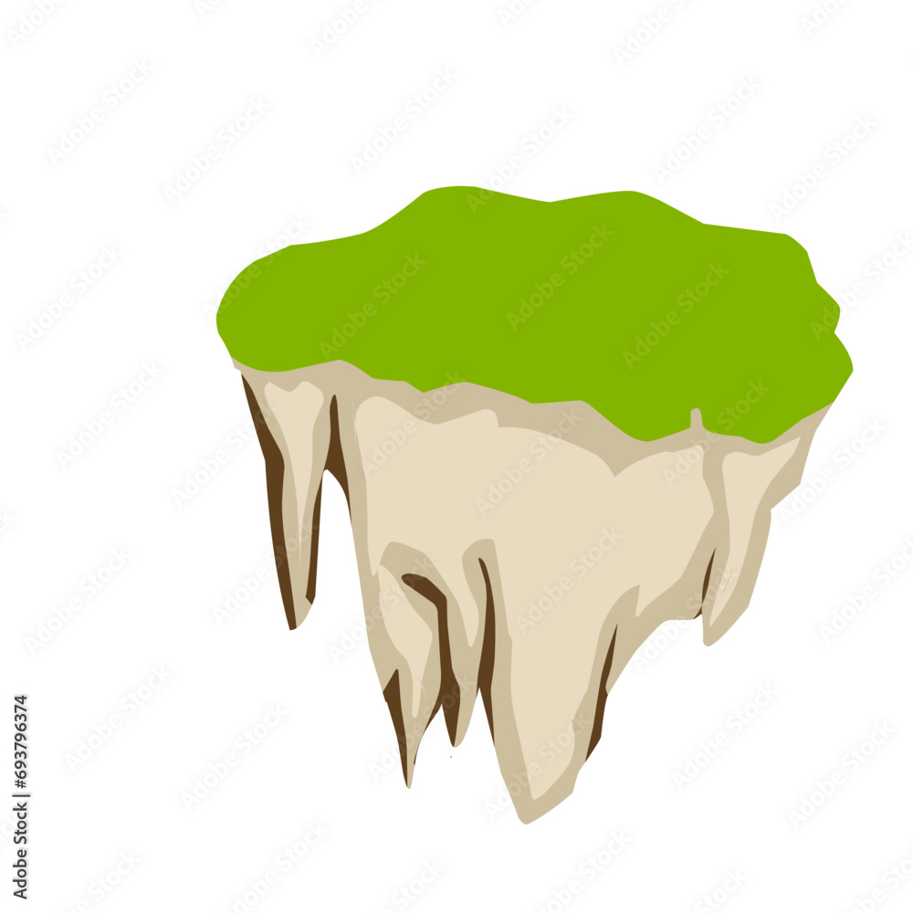 Flying Island With Grass Vector Illustration 